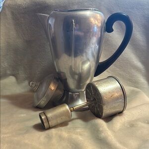 Vintage Silver Coffee Percolator with Black Handle